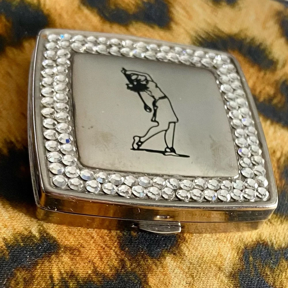 Navika LPGA Women's Golfer Swarovski Crystal Compact Mirror in Silver